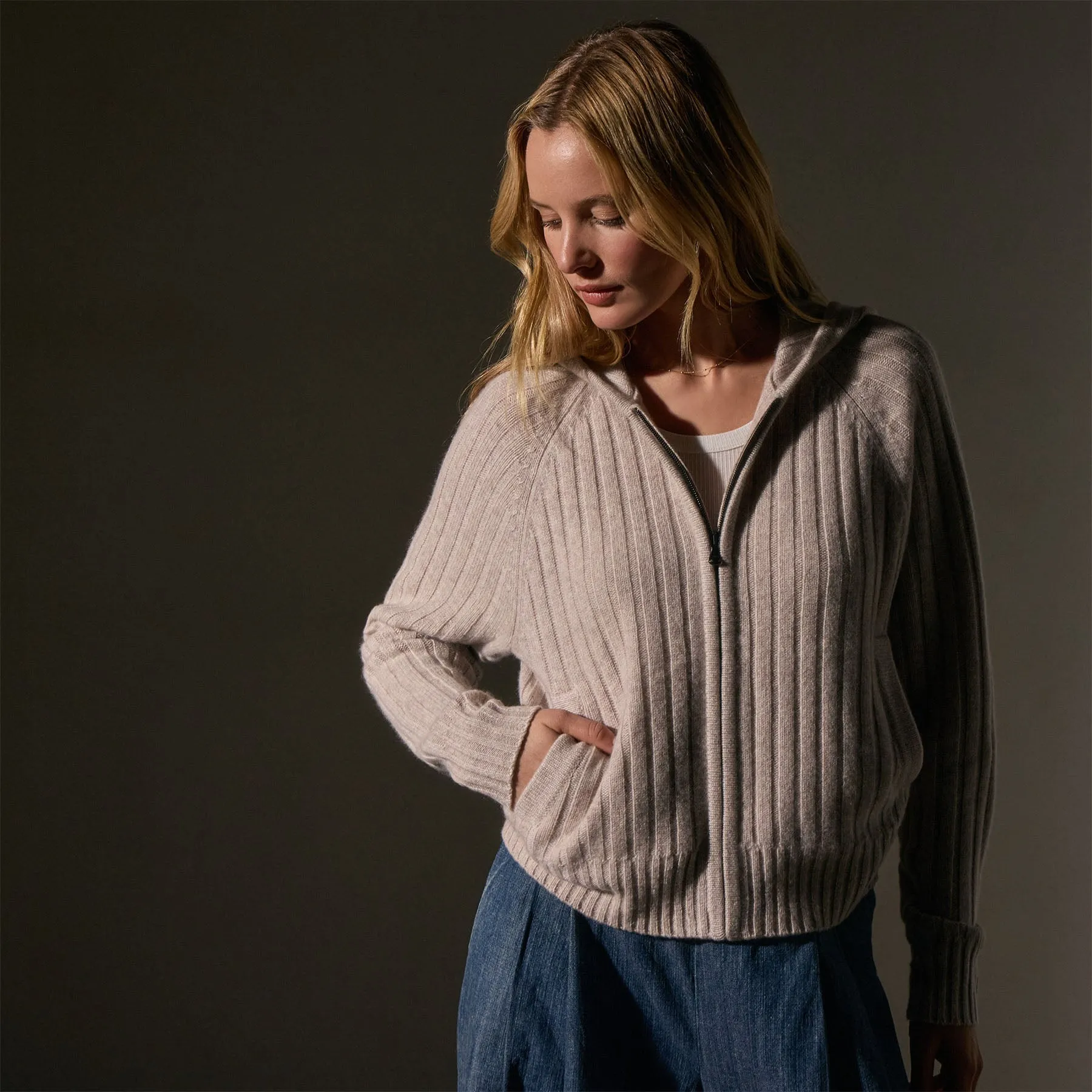 Cashmere Wide Ribbed Hoodie - Soft Beige sold by James Perse