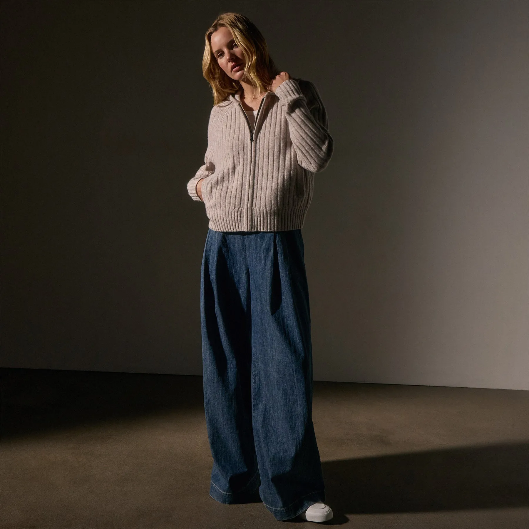 Cashmere Wide Ribbed Hoodie - Soft Beige sold by James Perse product image thumbnail 3