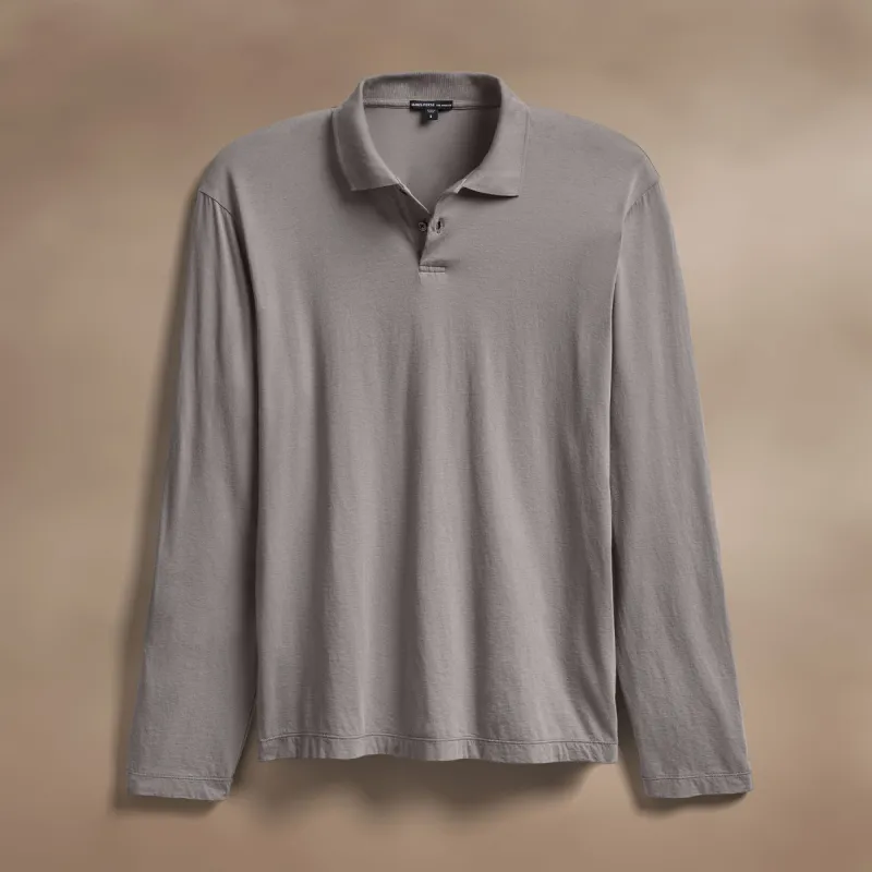 Luxe Lotus Jersey Long Sleeve Polo - Wolf sold by James Perse