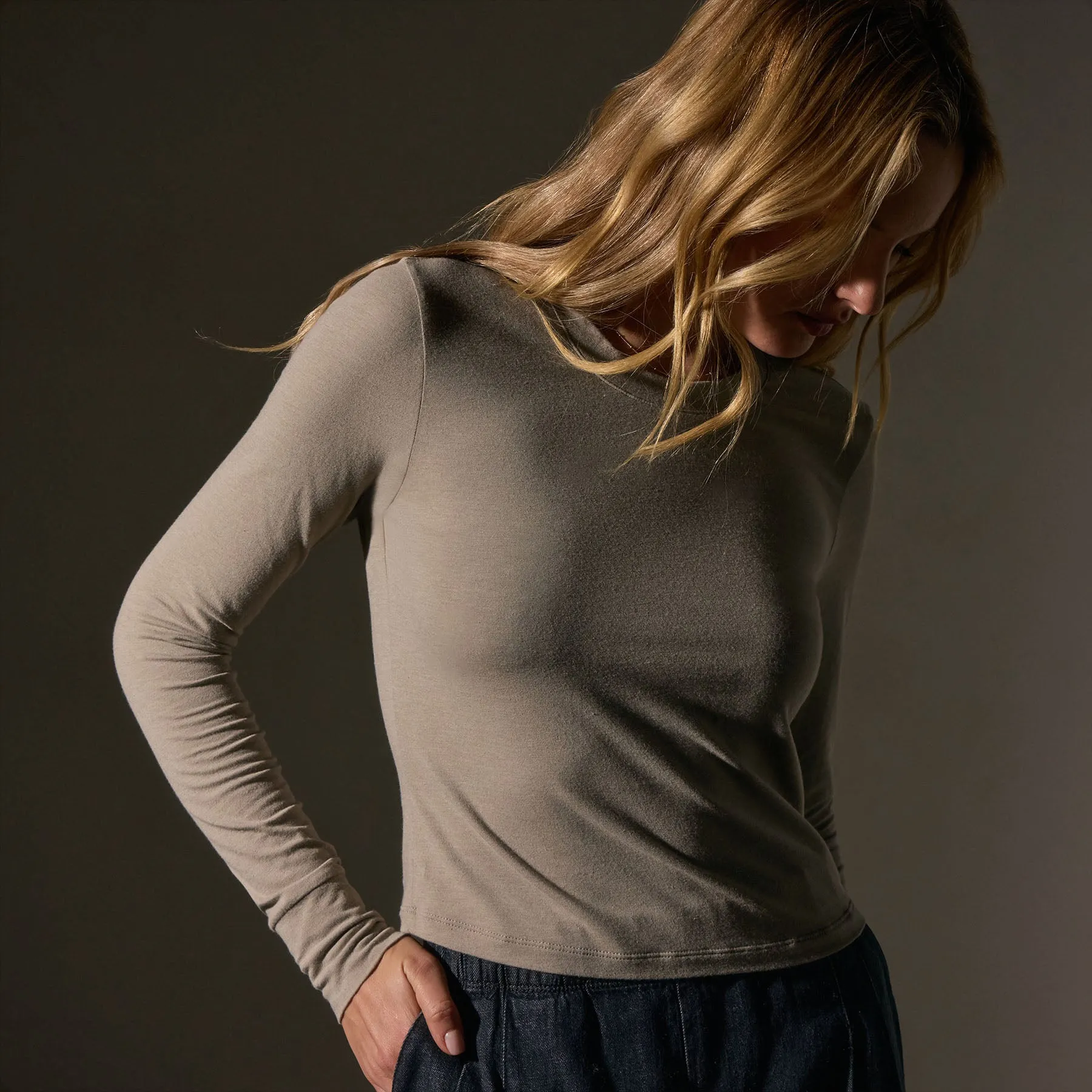 Long Sleeve Cropped Tee - Overcast sold by James Perse product image thumbnail 2