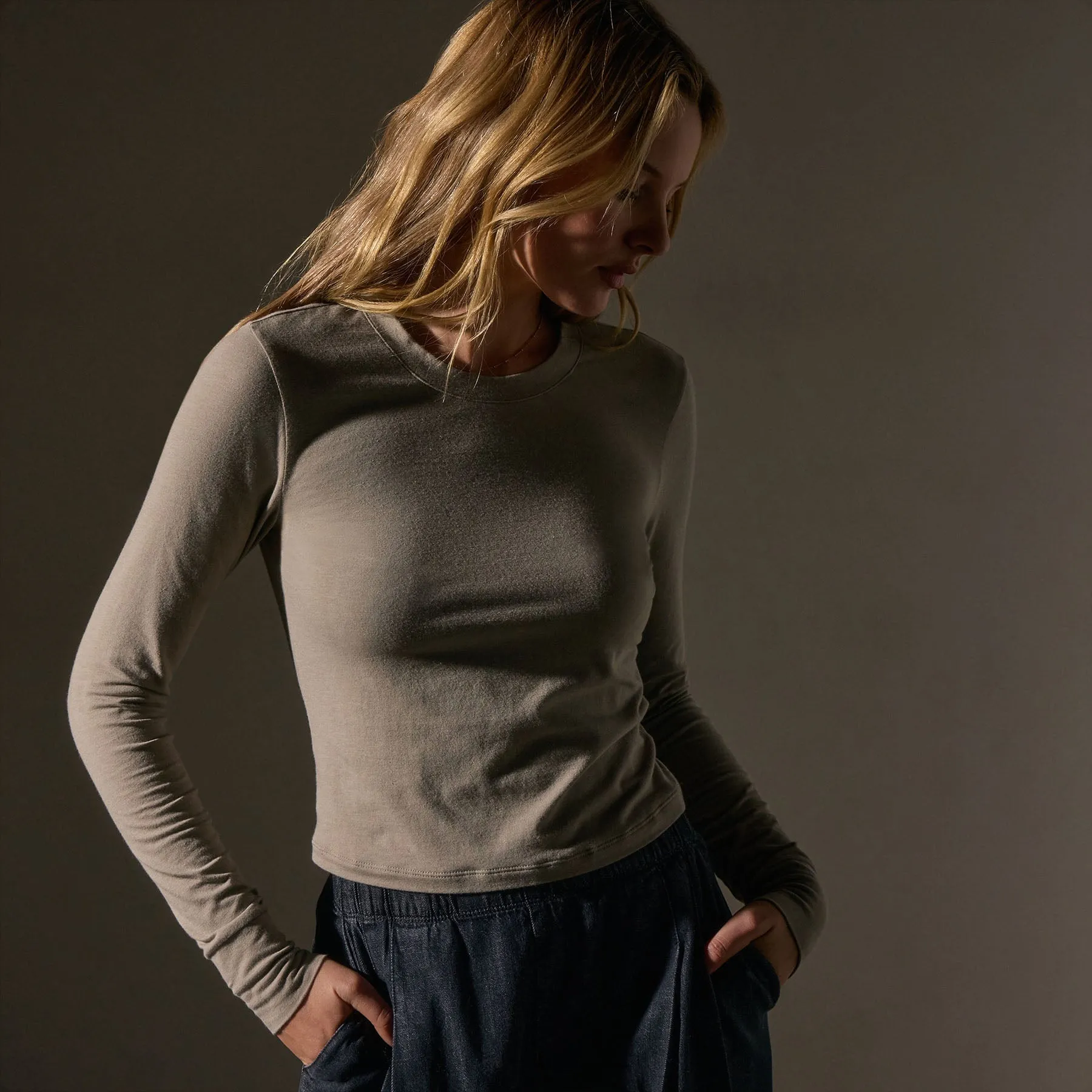 Long Sleeve Cropped Tee - Overcast sold by James Perse