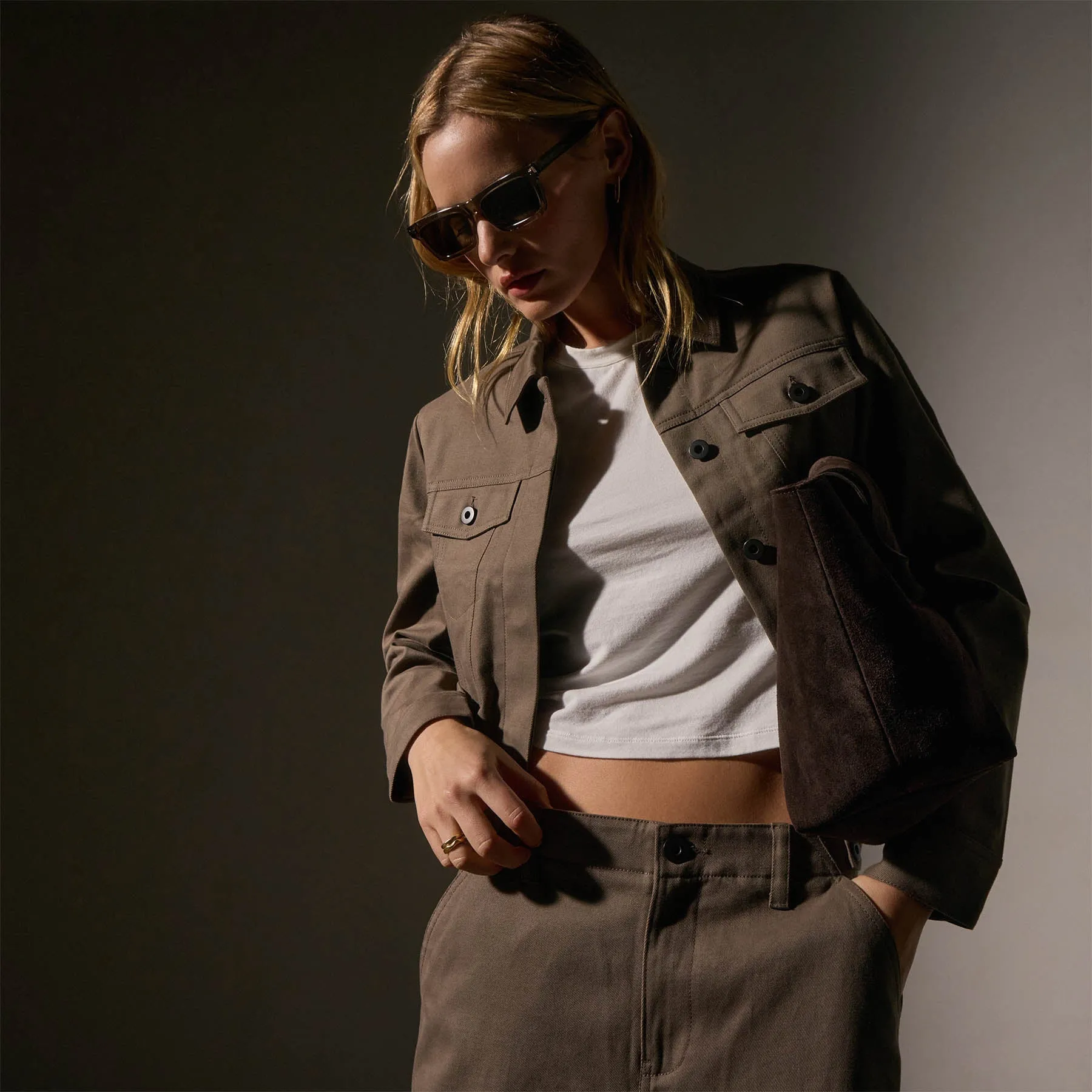 Cashmere Touch Cropped Jacket - Mushroom sold by James Perse product image thumbnail 2