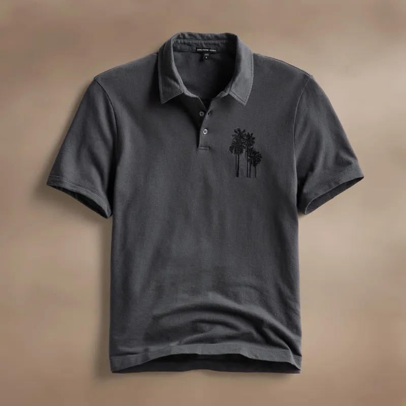Palm Tree Embroidered Polo - Magma/Black sold by James Perse
