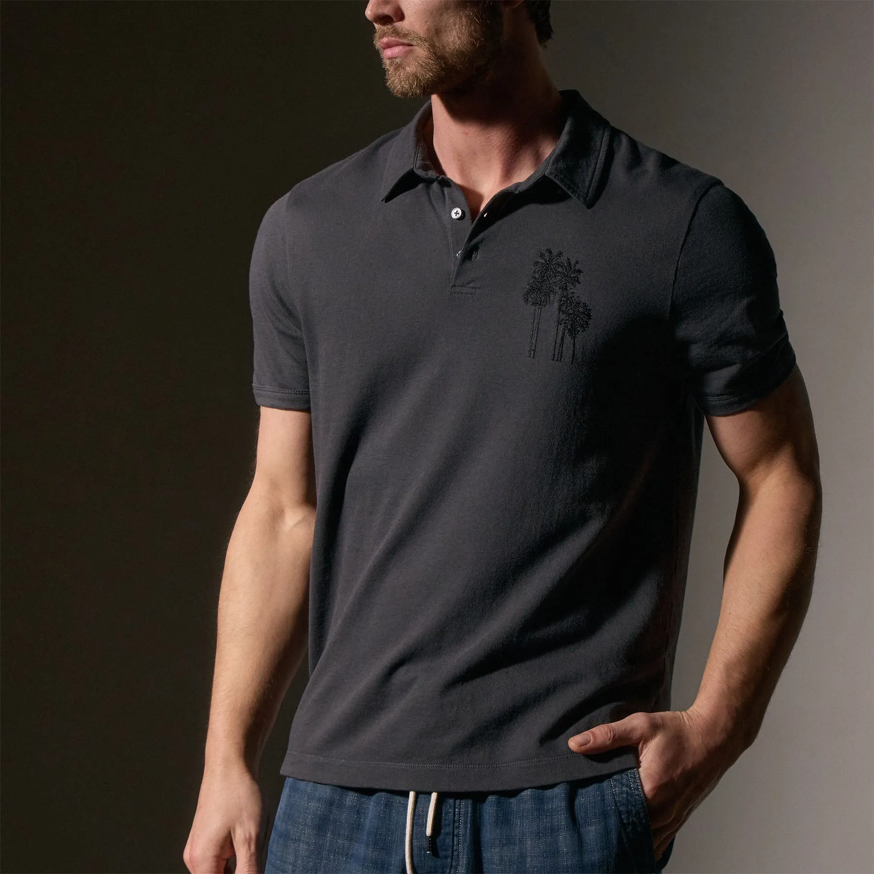 Palm Tree Embroidered Polo - Magma/Black sold by James Perse product image thumbnail 2