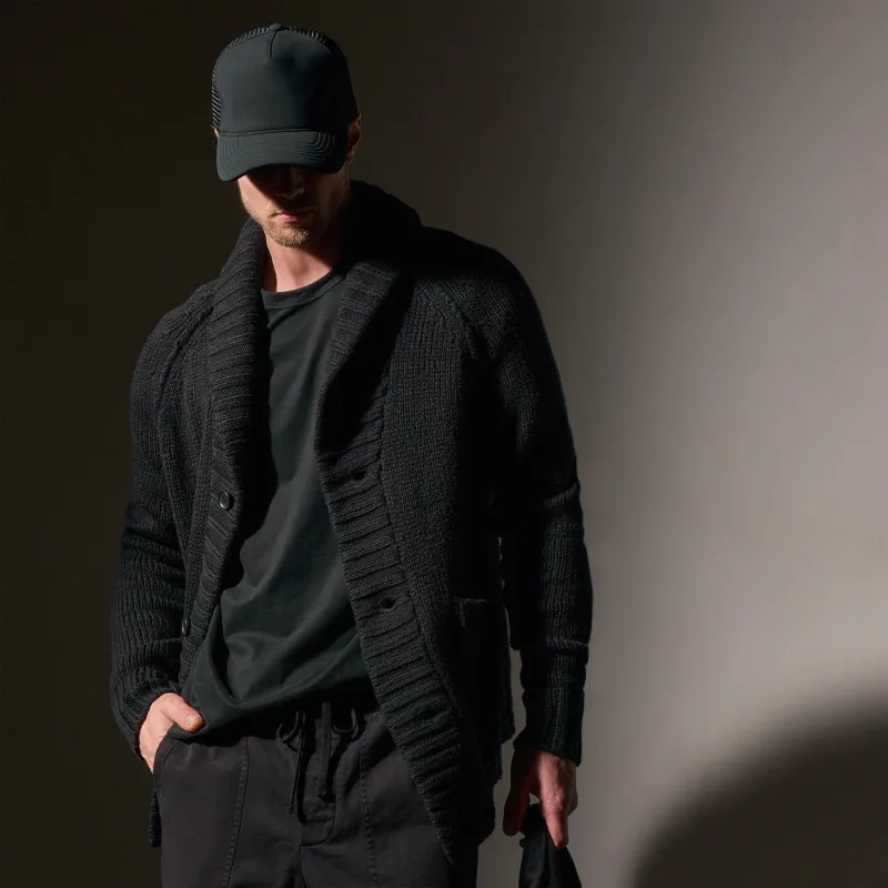 Cotton Knit Cardigan - Black sold by James Perse