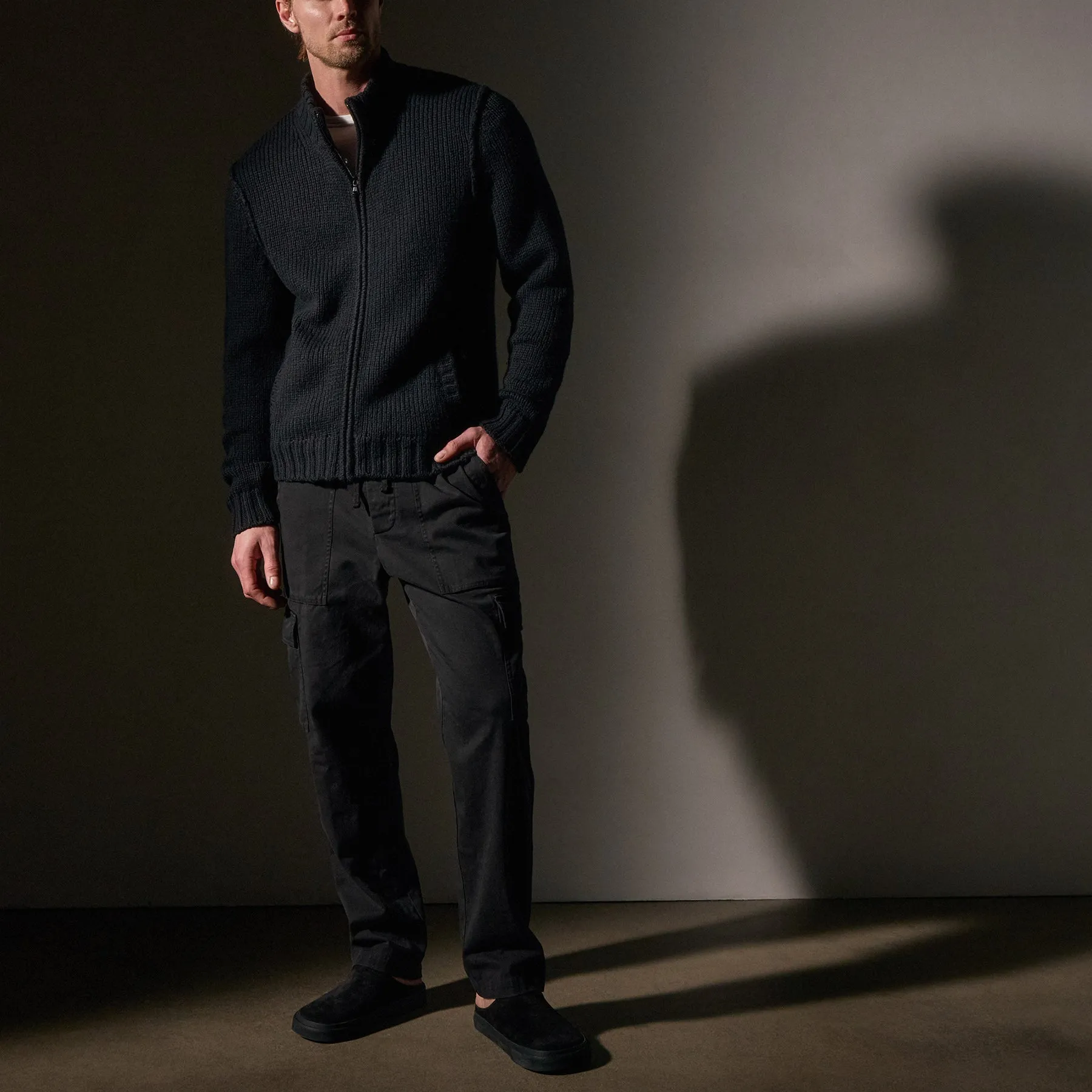 Cotton Knit Zip Up Sweater - Black sold by James Perse product image thumbnail 3