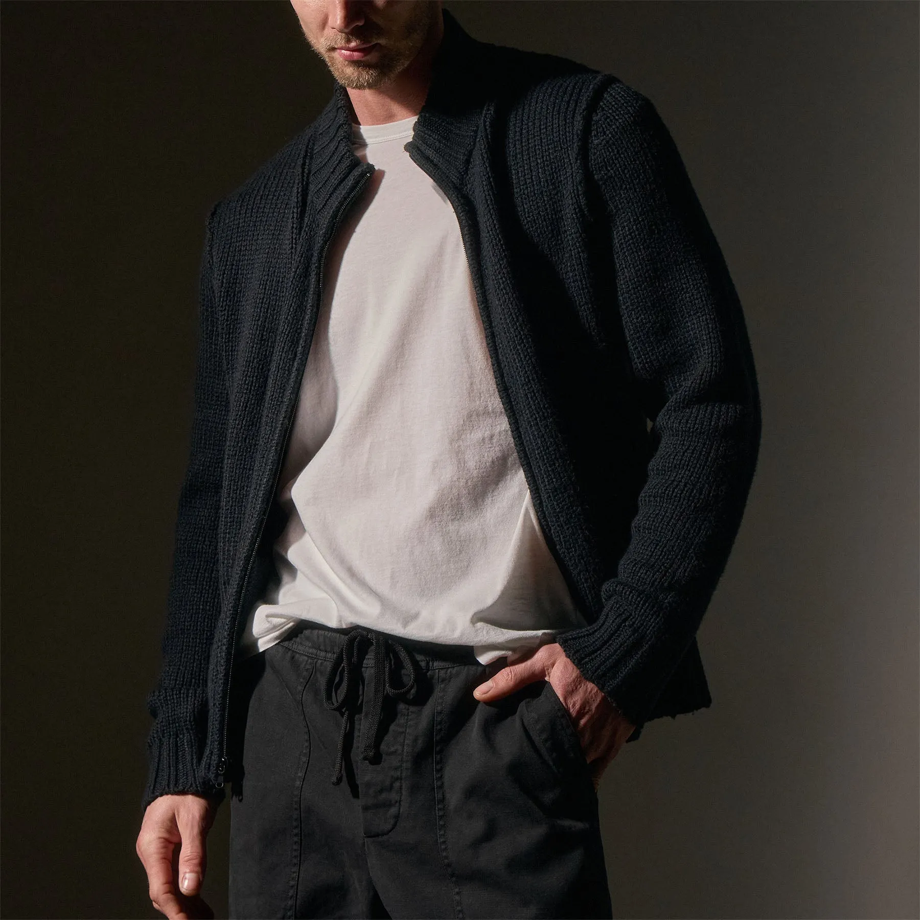 Cotton Knit Zip Up Sweater - Black sold by James Perse product image thumbnail 2