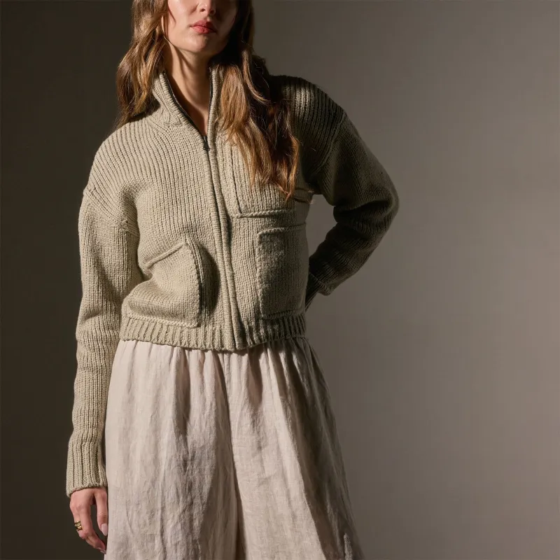 Cotton Knit Zip Front Sweater - Overcast sold by James Perse