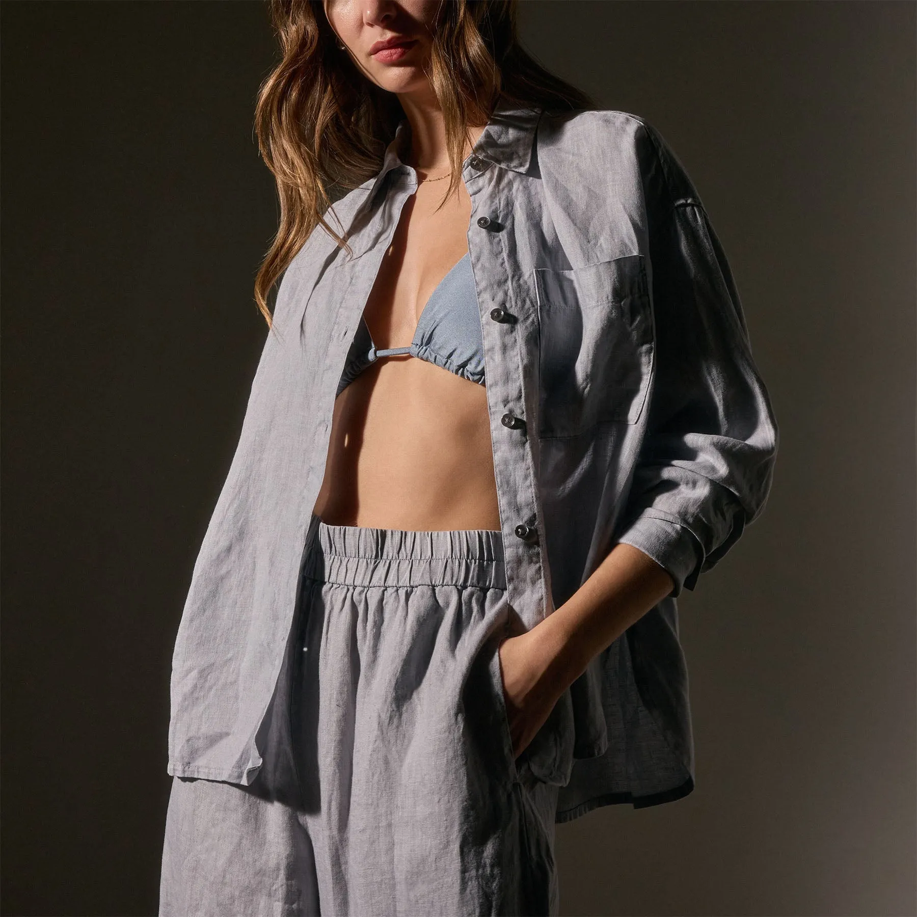 Linen Oversized Shirt - Grey Sky Pigment sold by James Perse
