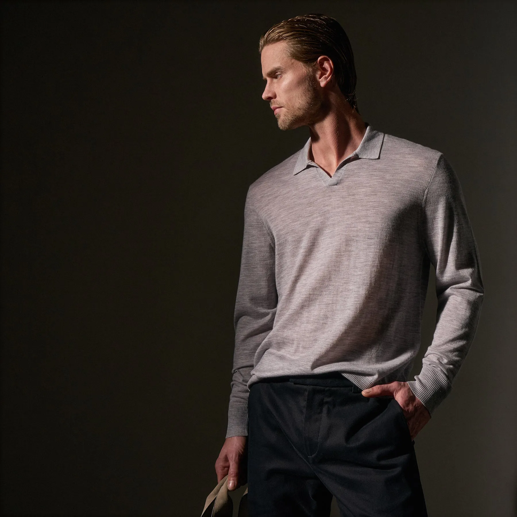 Ultra Fine Cashmere Open Polo - Light Heather Grey sold by James Perse product image thumbnail 5