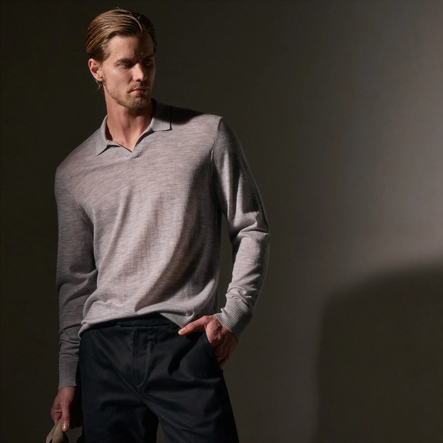 Ultra Fine Cashmere Open Polo - Light Heather Grey sold by James Perse product image thumbnail 4