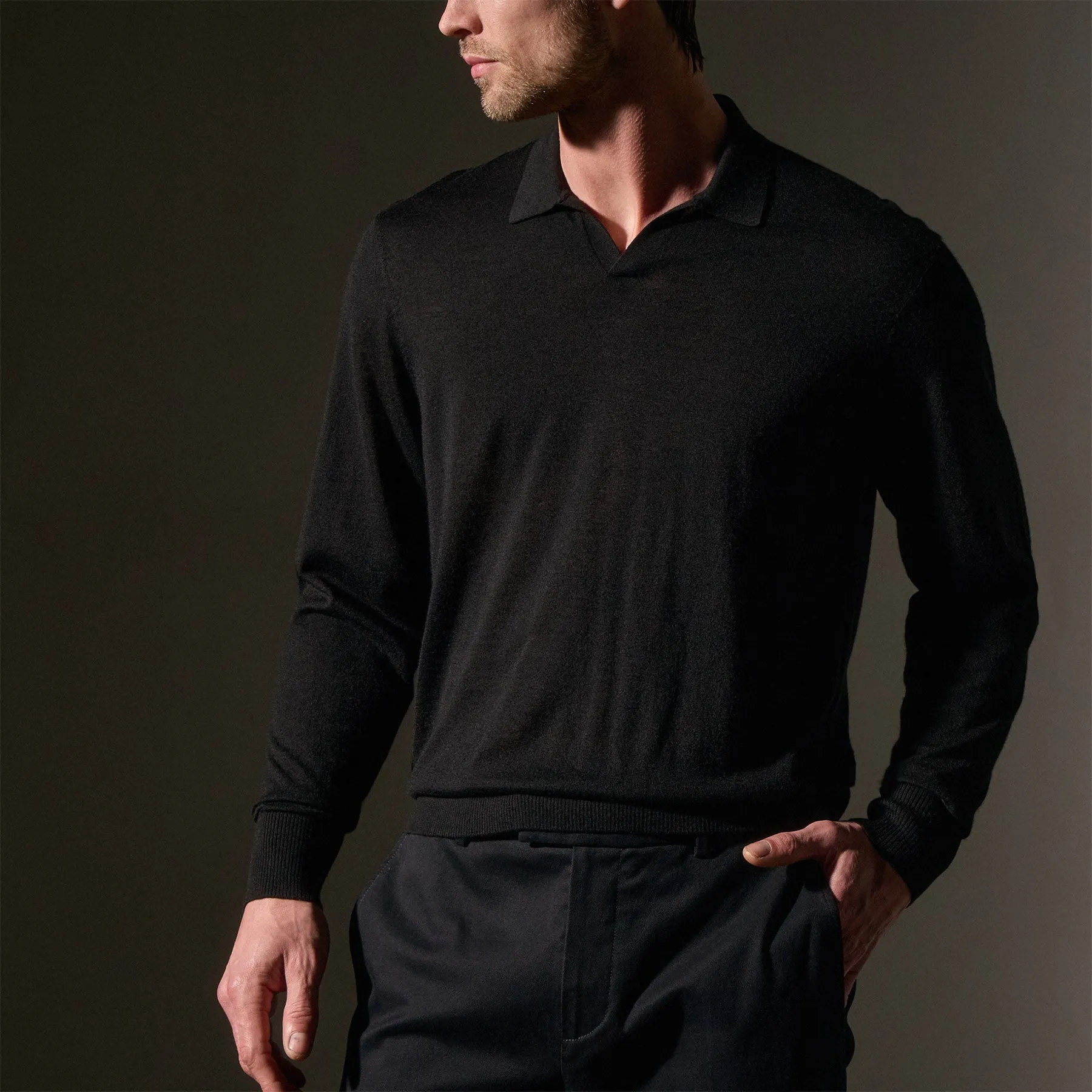 Ultra Fine Cashmere Open Polo - Black sold by James Perse product image thumbnail 2