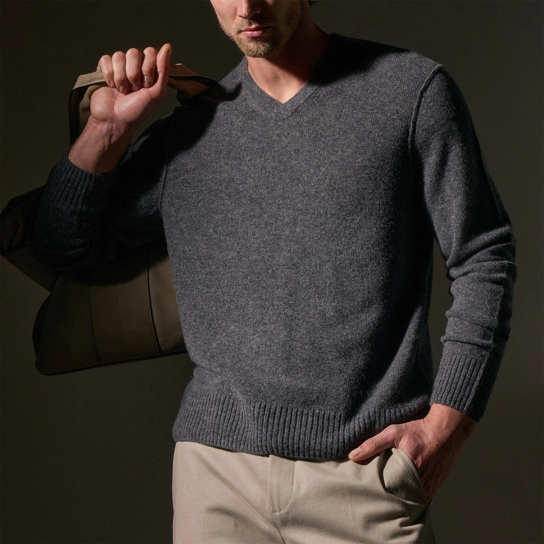 Open Knit Cashmere V Neck - Flannel sold by James Perse product image thumbnail 2
