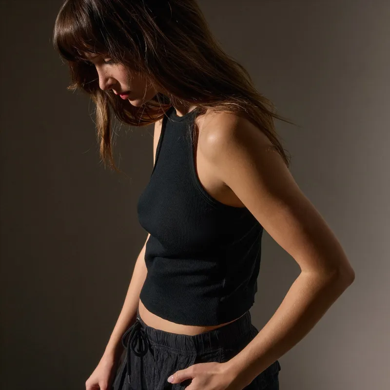 Cotton Cashmere Ribbed Racer Back Tank - Black sold by James Perse