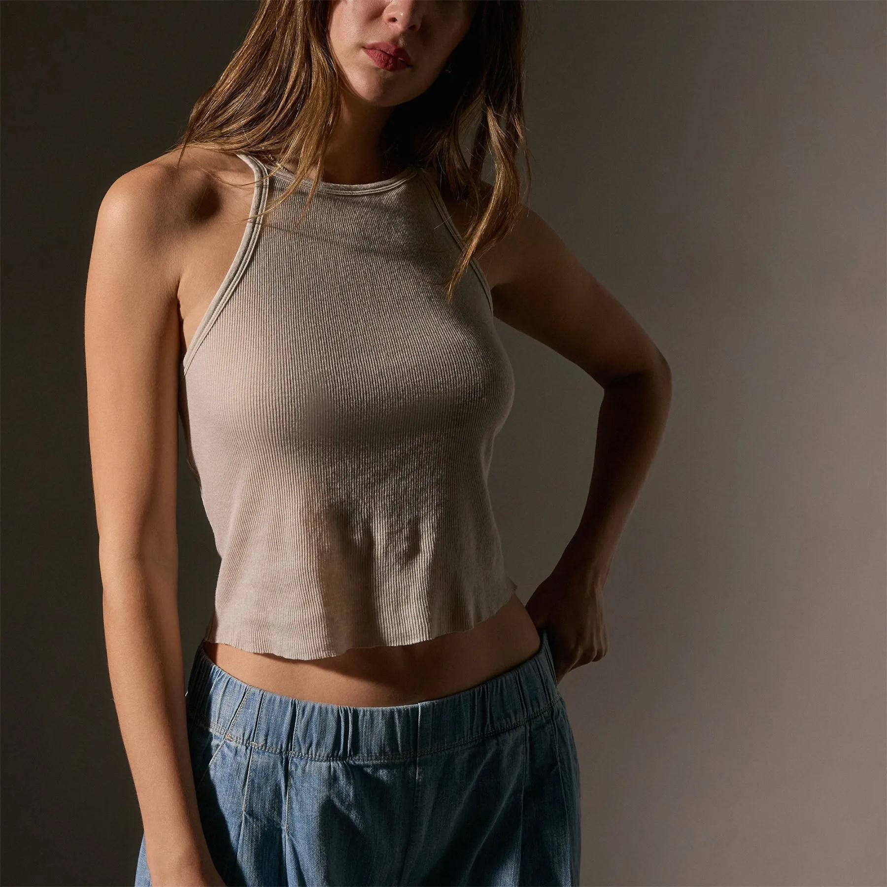 Cotton Cashmere Ribbed Racer Back Tank - Salt sold by James Perse