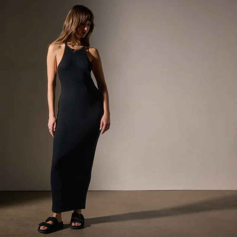 Cotton Cashmere Ribbed Racer Back Tank Dress - Black sold by James Perse