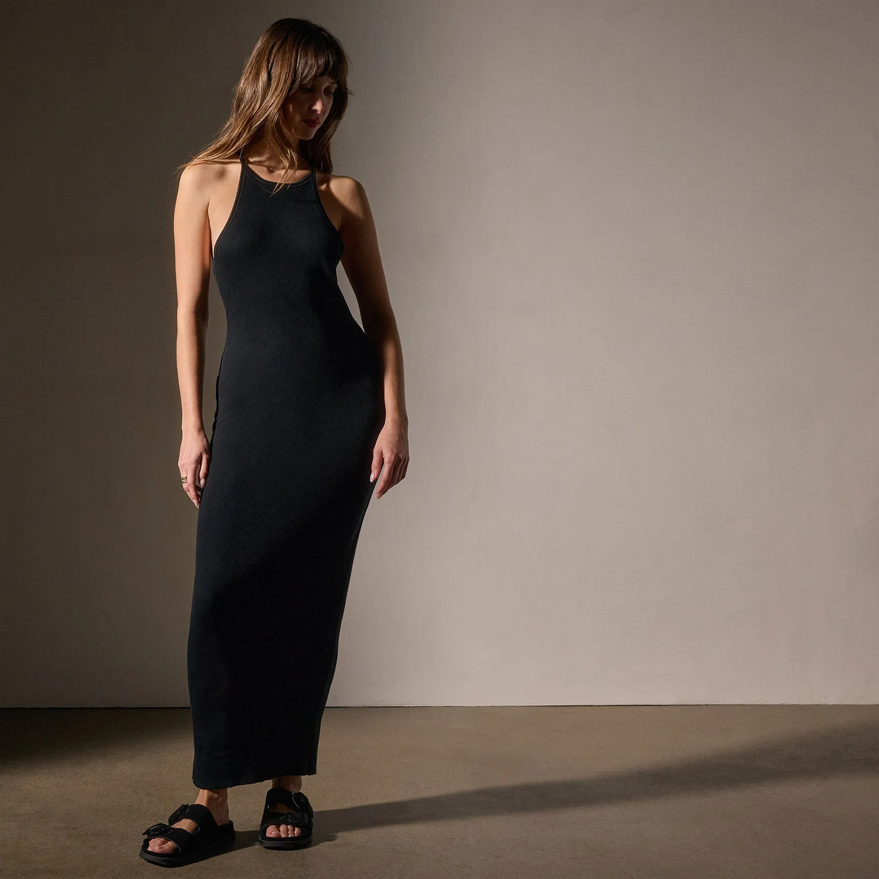 Cotton Cashmere Ribbed Racer Back Tank Dress - Black sold by James Perse