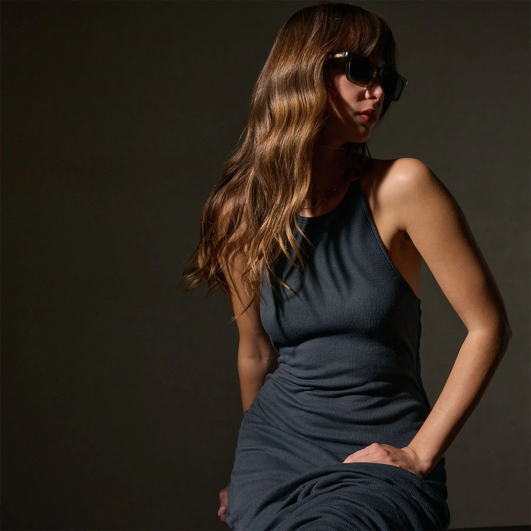 Cotton Cashmere Ribbed Racer Back Tank Dress - Asphalt sold by James Perse product image thumbnail 3