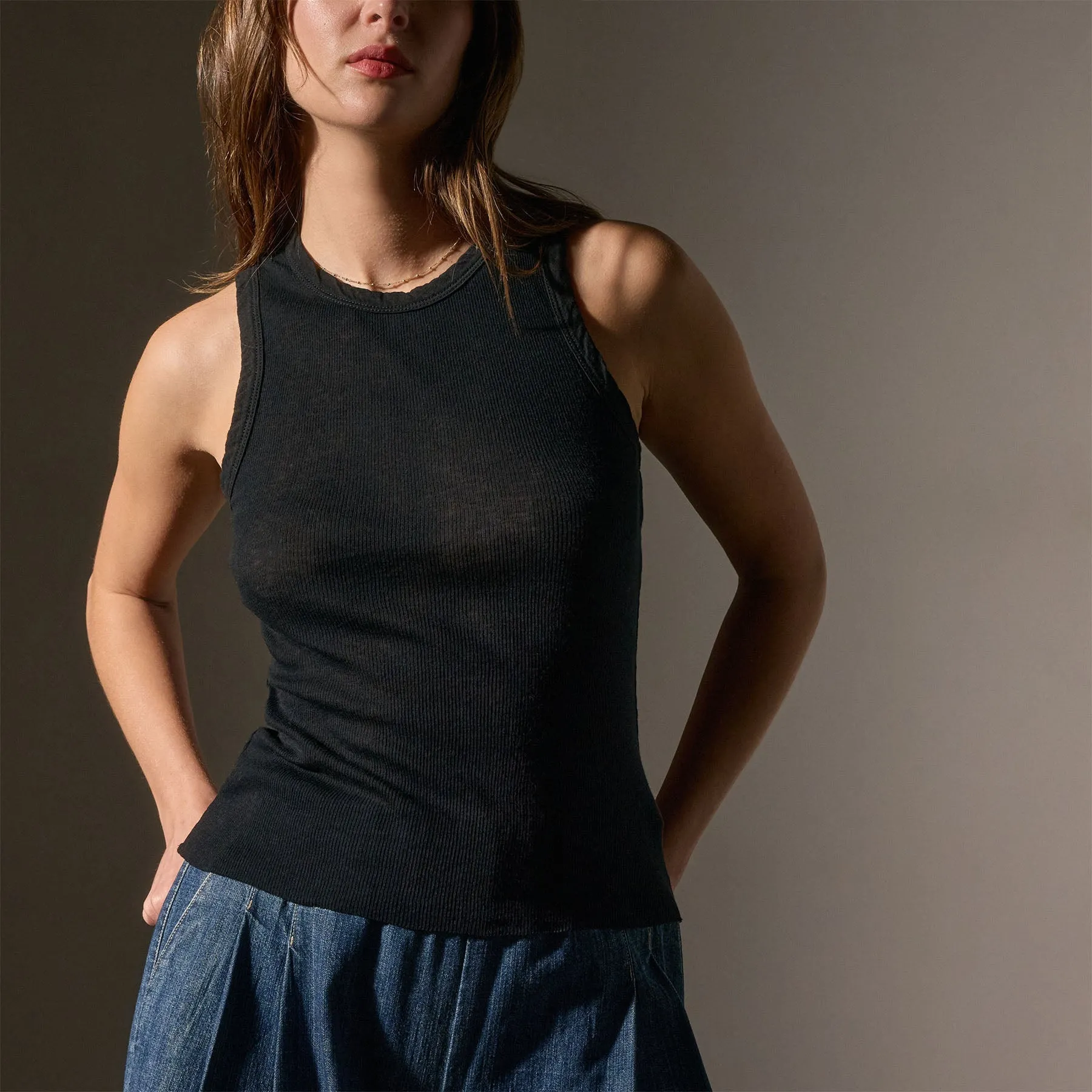 Cotton Cashmere Rib Shell Top - Black sold by James Perse