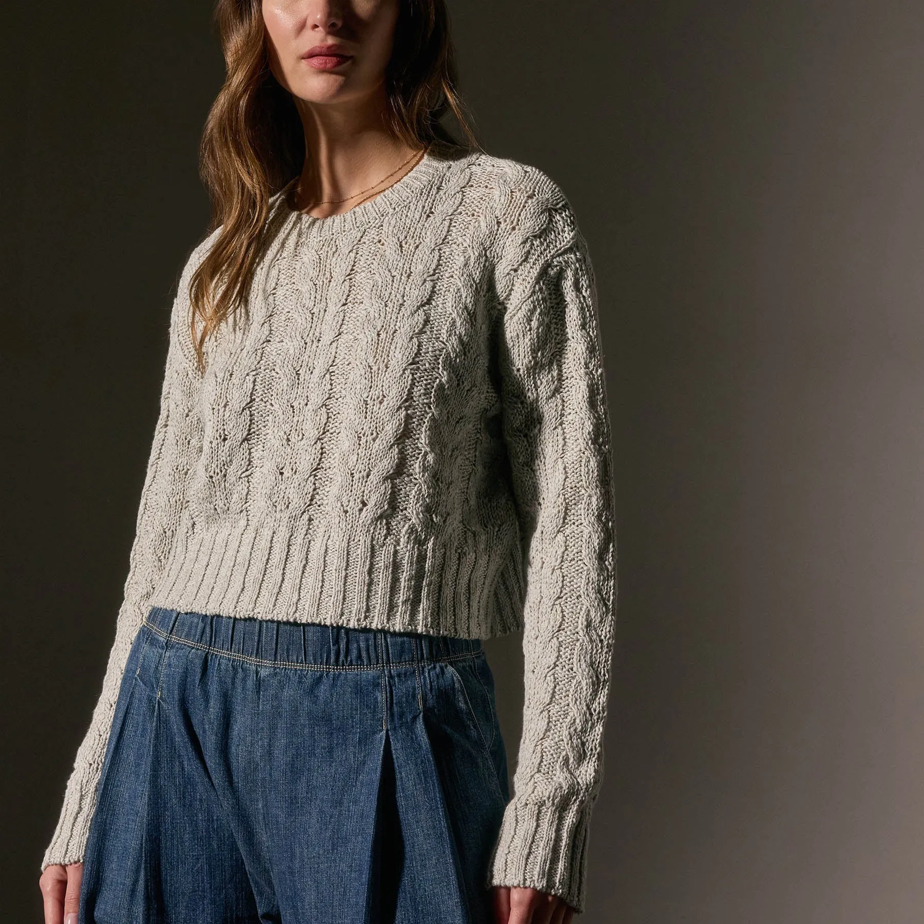 Cotton Linen Chunky Cable Knit Sweater - Foam sold by James Perse product image thumbnail 2