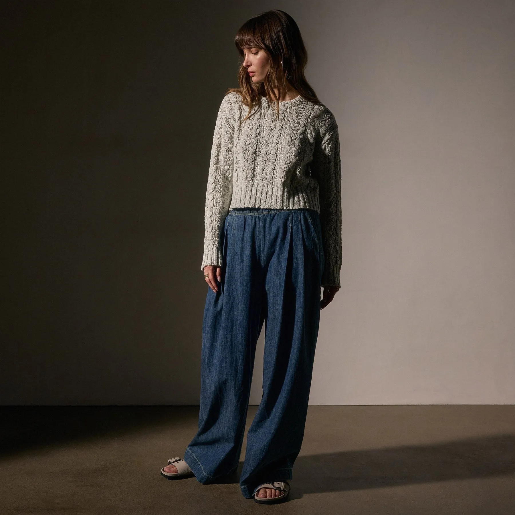 Cotton Linen Chunky Cable Knit Sweater - Foam sold by James Perse product image thumbnail 3