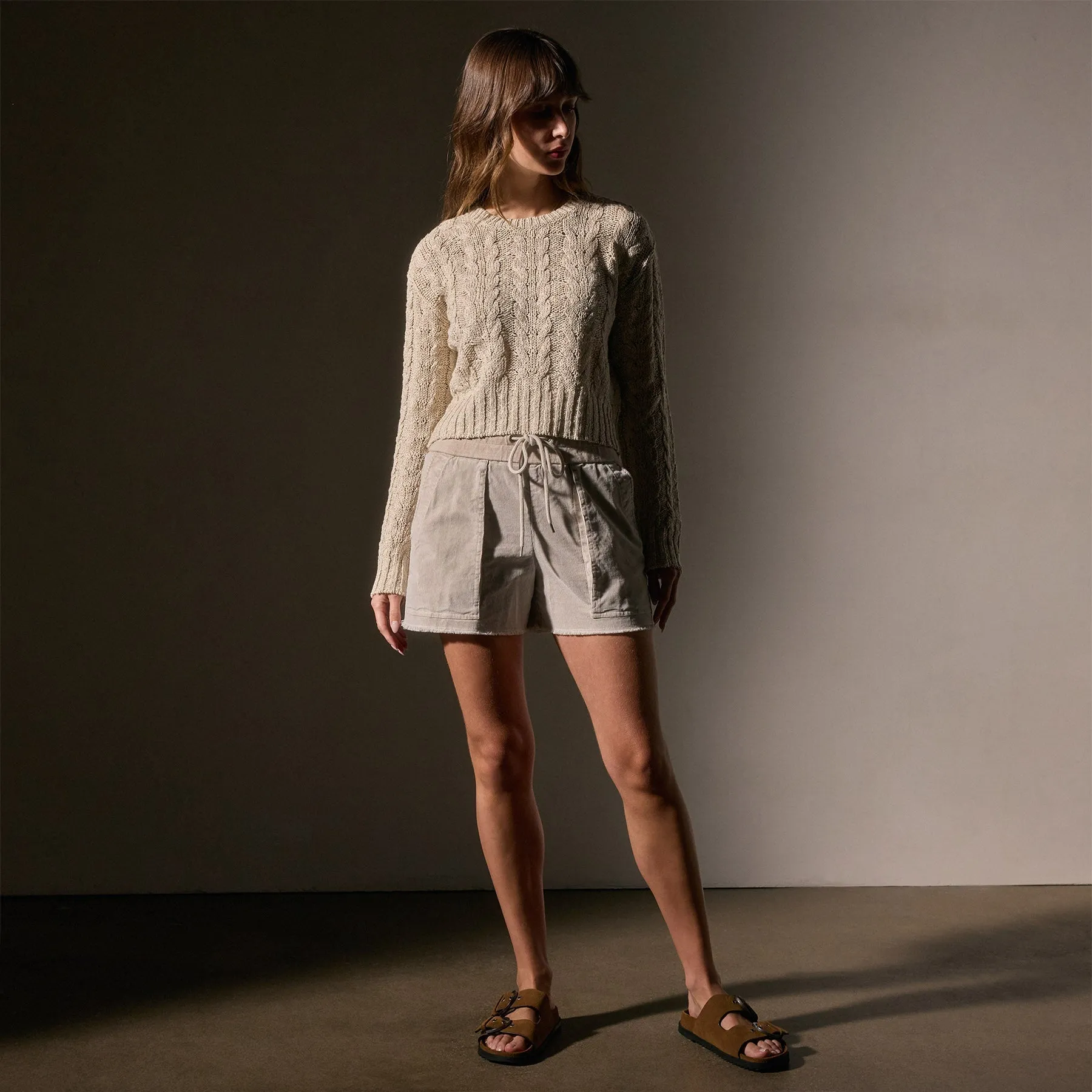 Cotton Linen Chunky Cable Knit Sweater - Natural sold by James Perse product image thumbnail 3