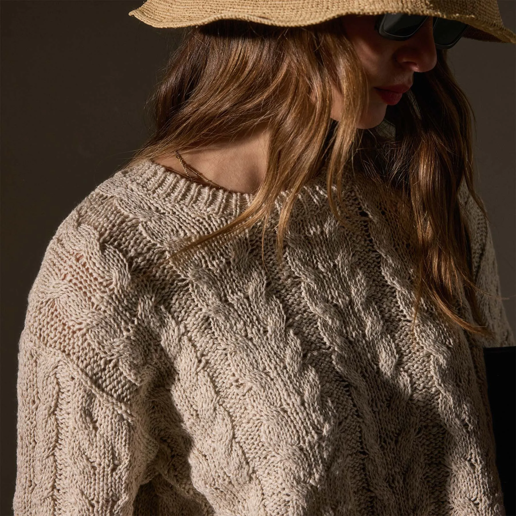Cotton Linen Chunky Cable Knit Sweater - Natural sold by James Perse product image thumbnail 2