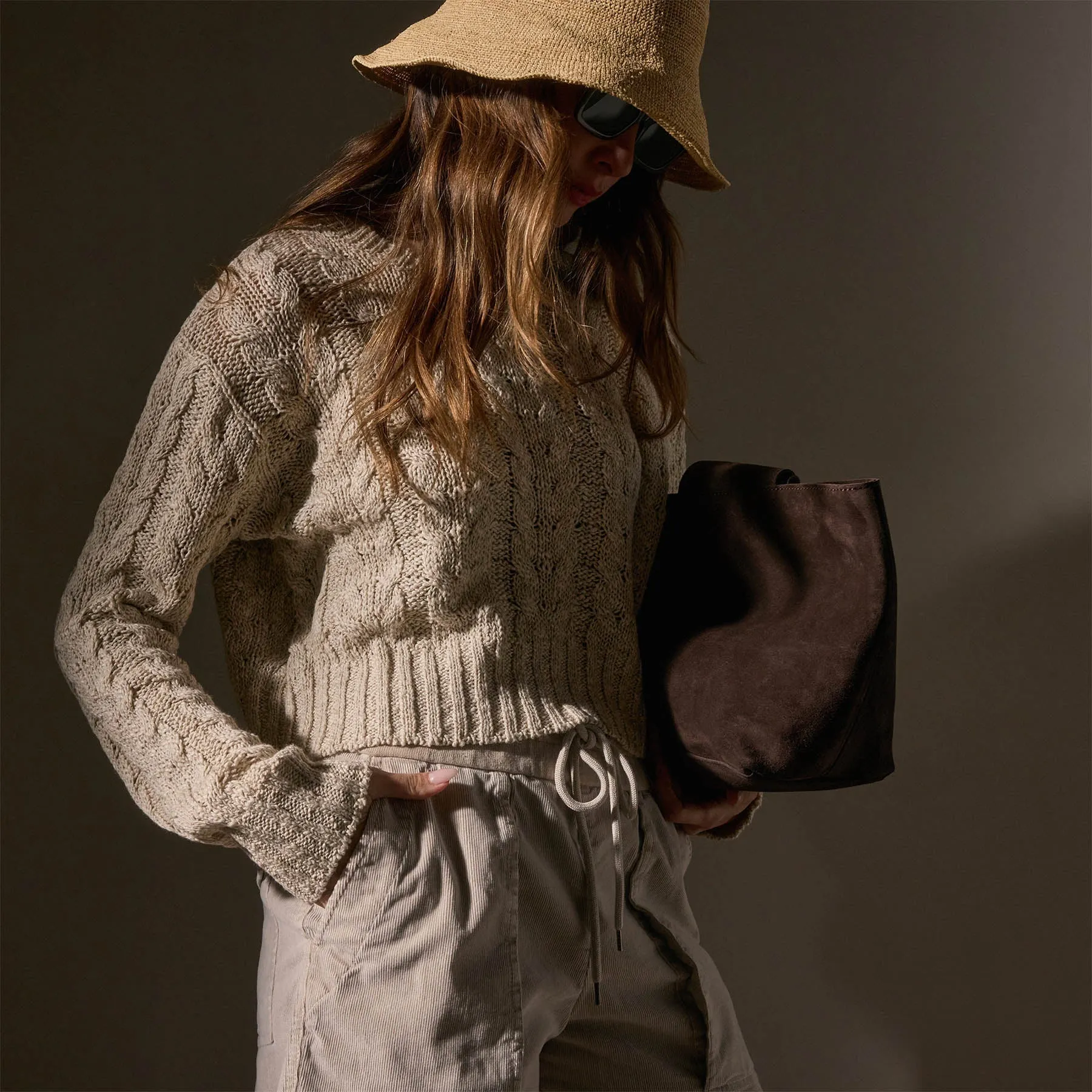 Cotton Linen Chunky Cable Knit Sweater - Natural sold by James Perse