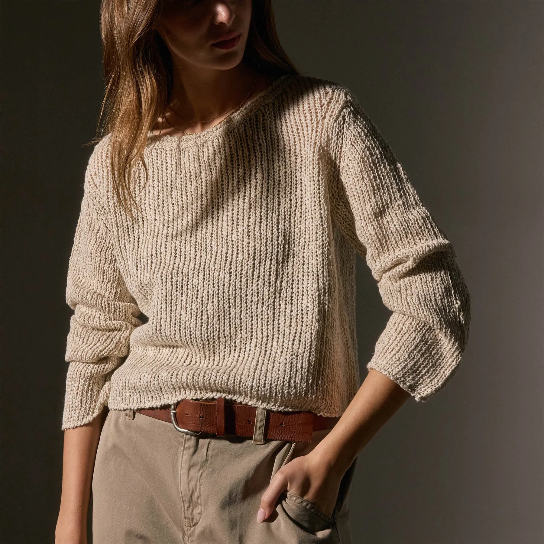 Cotton Linen Open Knit Pullover - Natural sold by James Perse