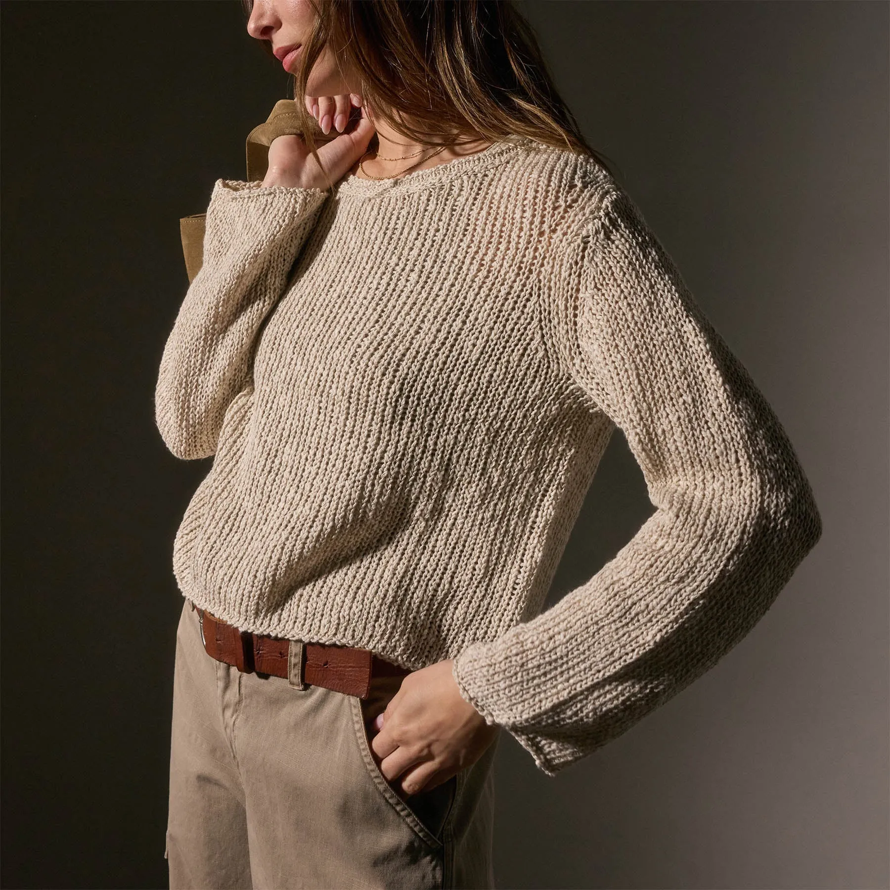 Cotton Linen Open Knit Pullover - Natural sold by James Perse product image thumbnail 2