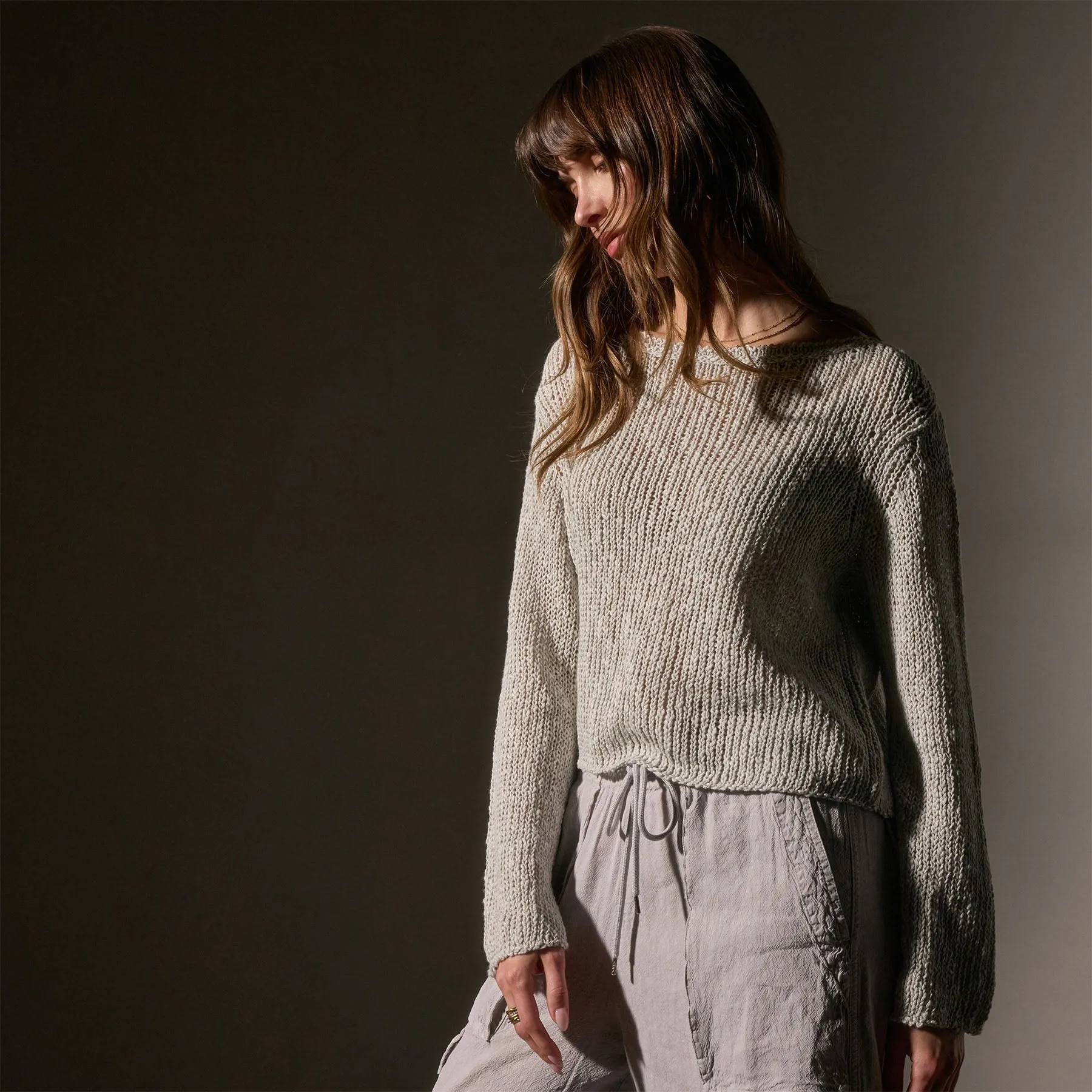Cotton Linen Open Knit Pullover - Foam sold by James Perse