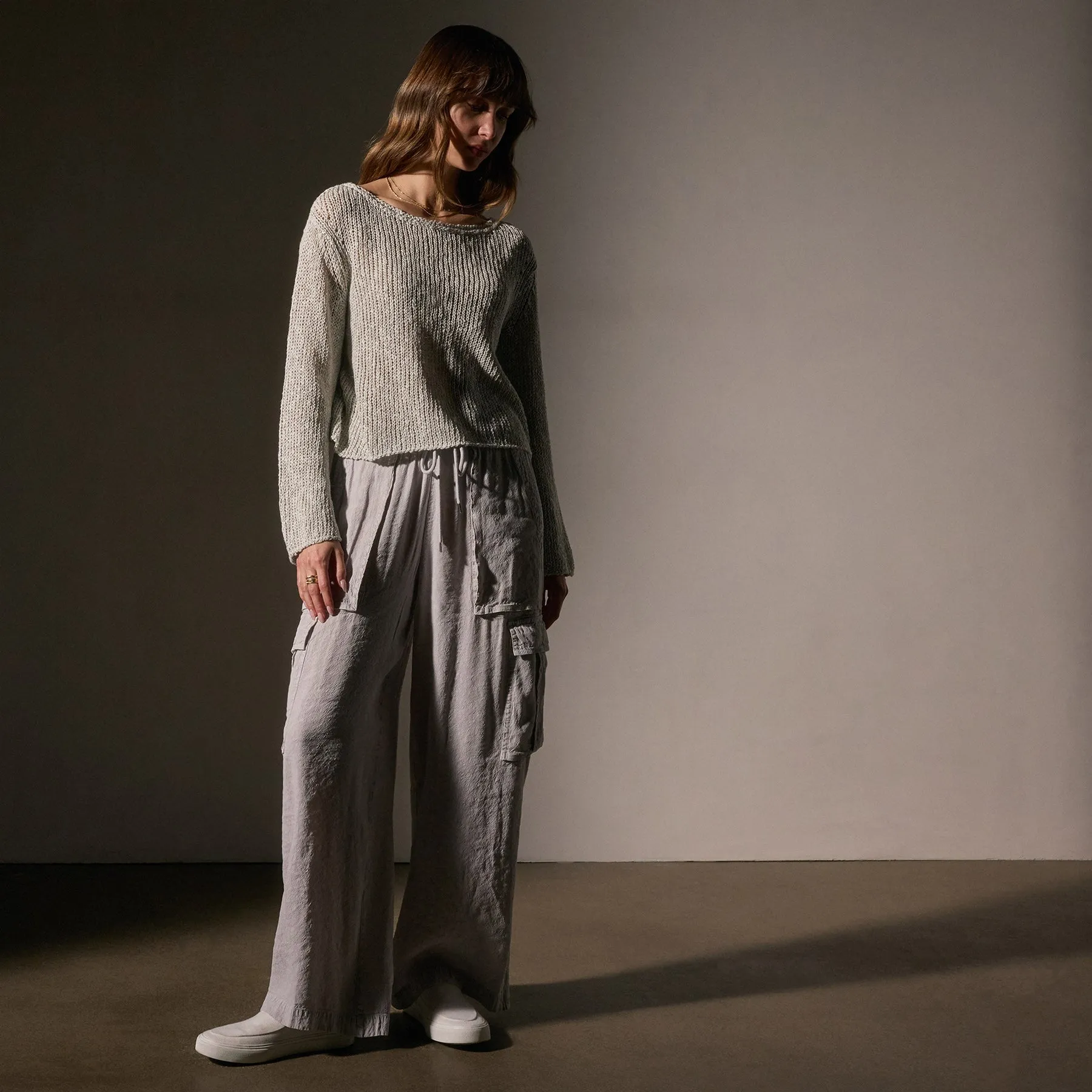 Cotton Linen Open Knit Pullover - Foam sold by James Perse product image thumbnail 3