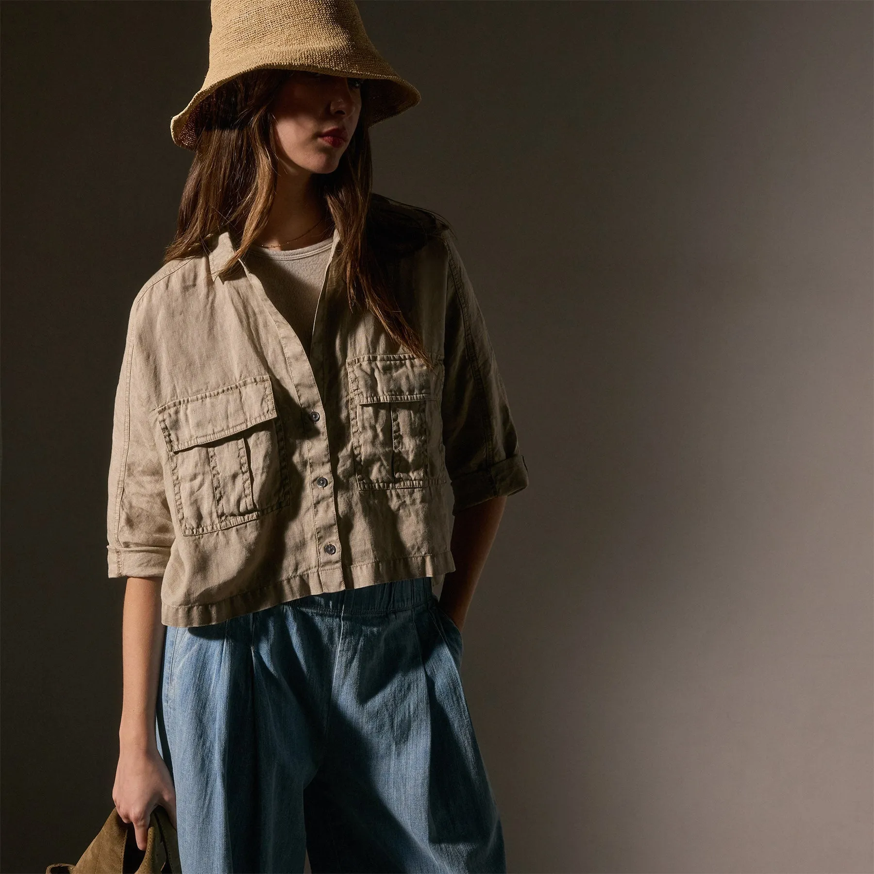Cargo Pocket Cropped Shirt - Overcast Pigment sold by James Perse product image thumbnail 2