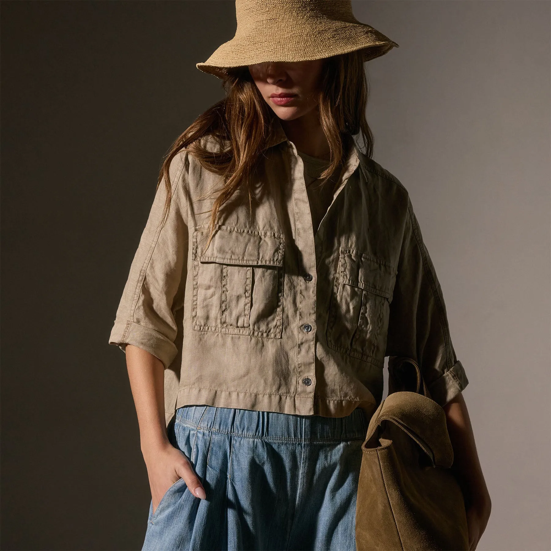 Cargo Pocket Cropped Shirt - Overcast Pigment sold by James Perse