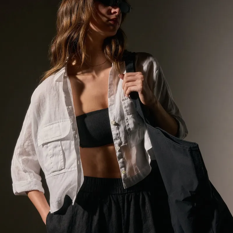 Cargo Pocket Cropped Shirt - White sold by James Perse