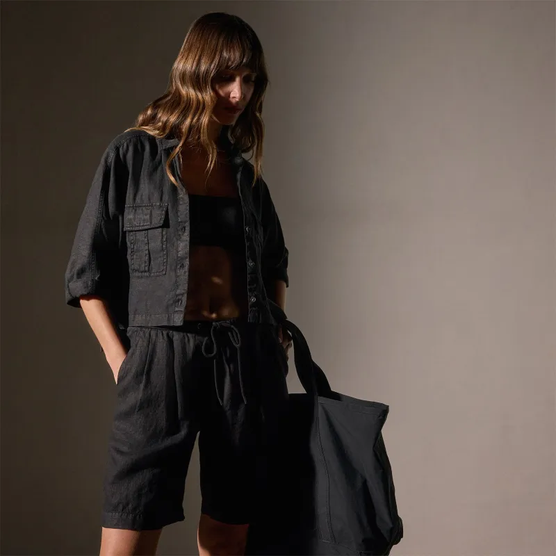 Cargo Pocket Cropped Shirt - Black sold by James Perse