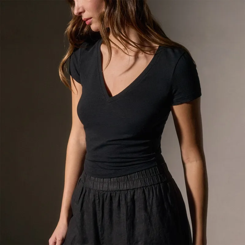 V Neck Cropped Tee - Black sold by James Perse