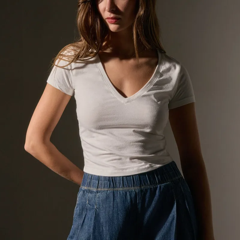 V Neck Cropped Tee - White sold by James Perse
