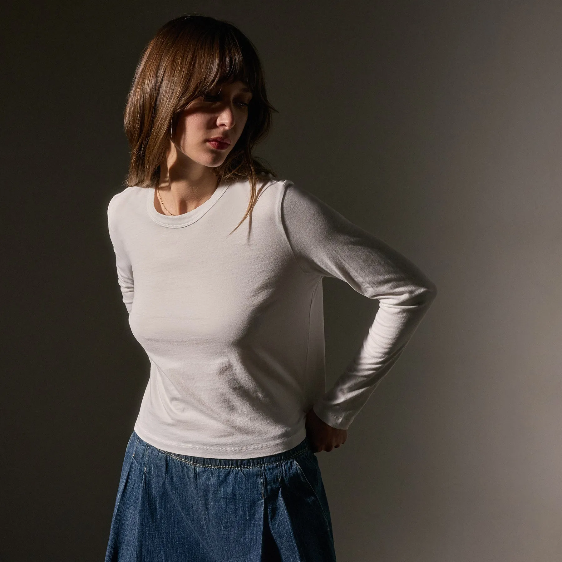 Brushed Elevated Jersey Long Sleeve Tee - White sold by James Perse