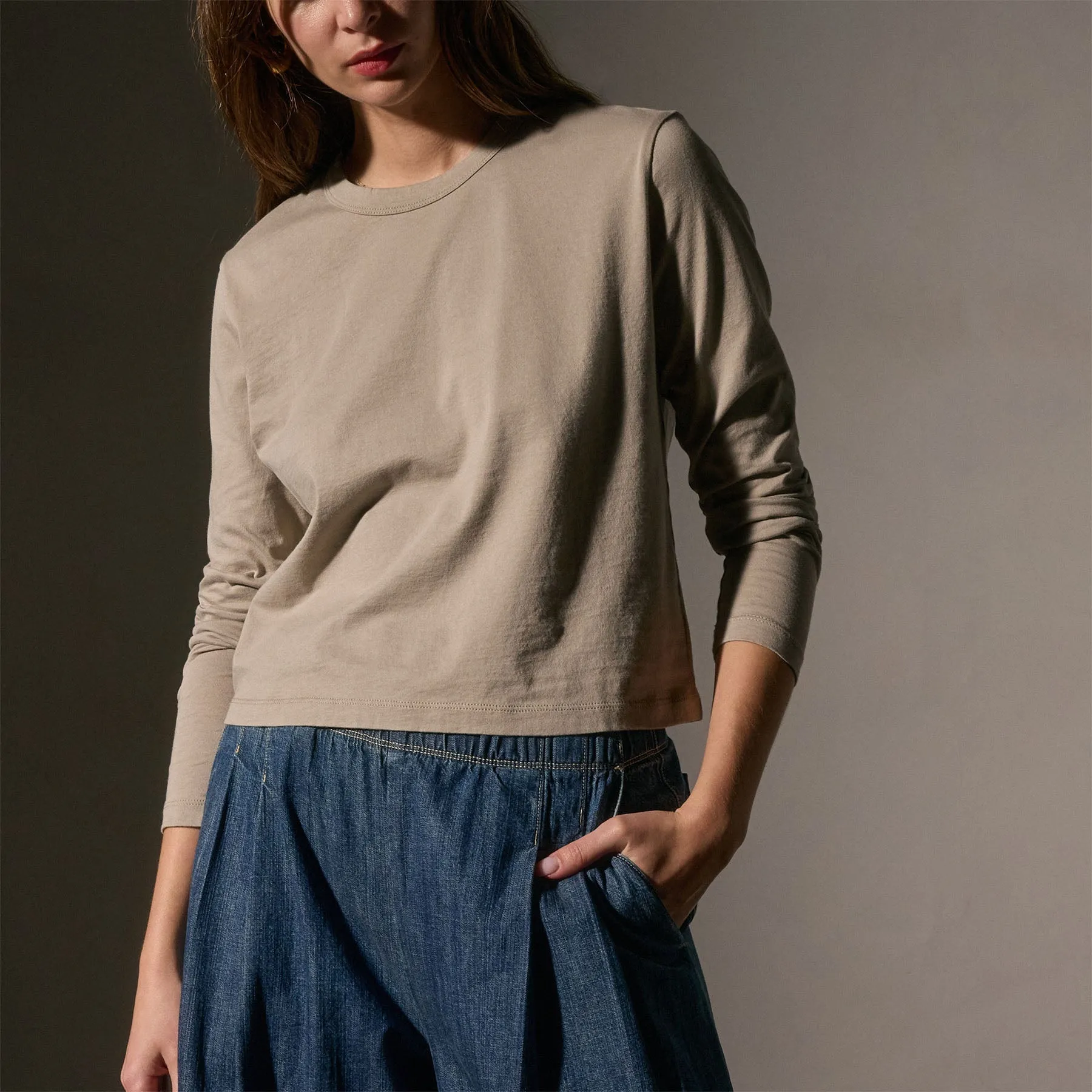 Brushed Elevated Jersey Long Sleeve Tee - Overcast sold by James Perse