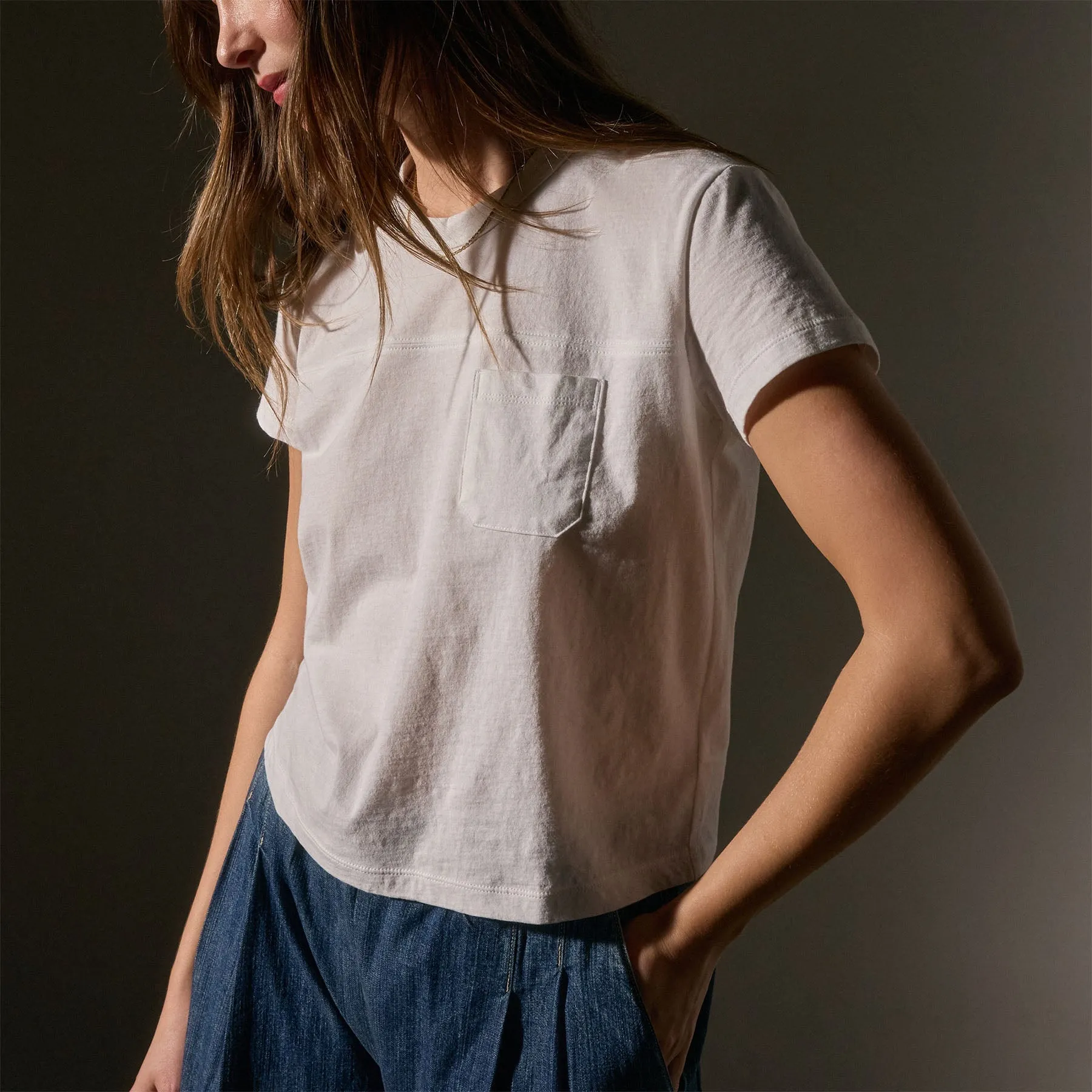 Cotton Linen Retro Pocket Tee - White sold by James Perse
