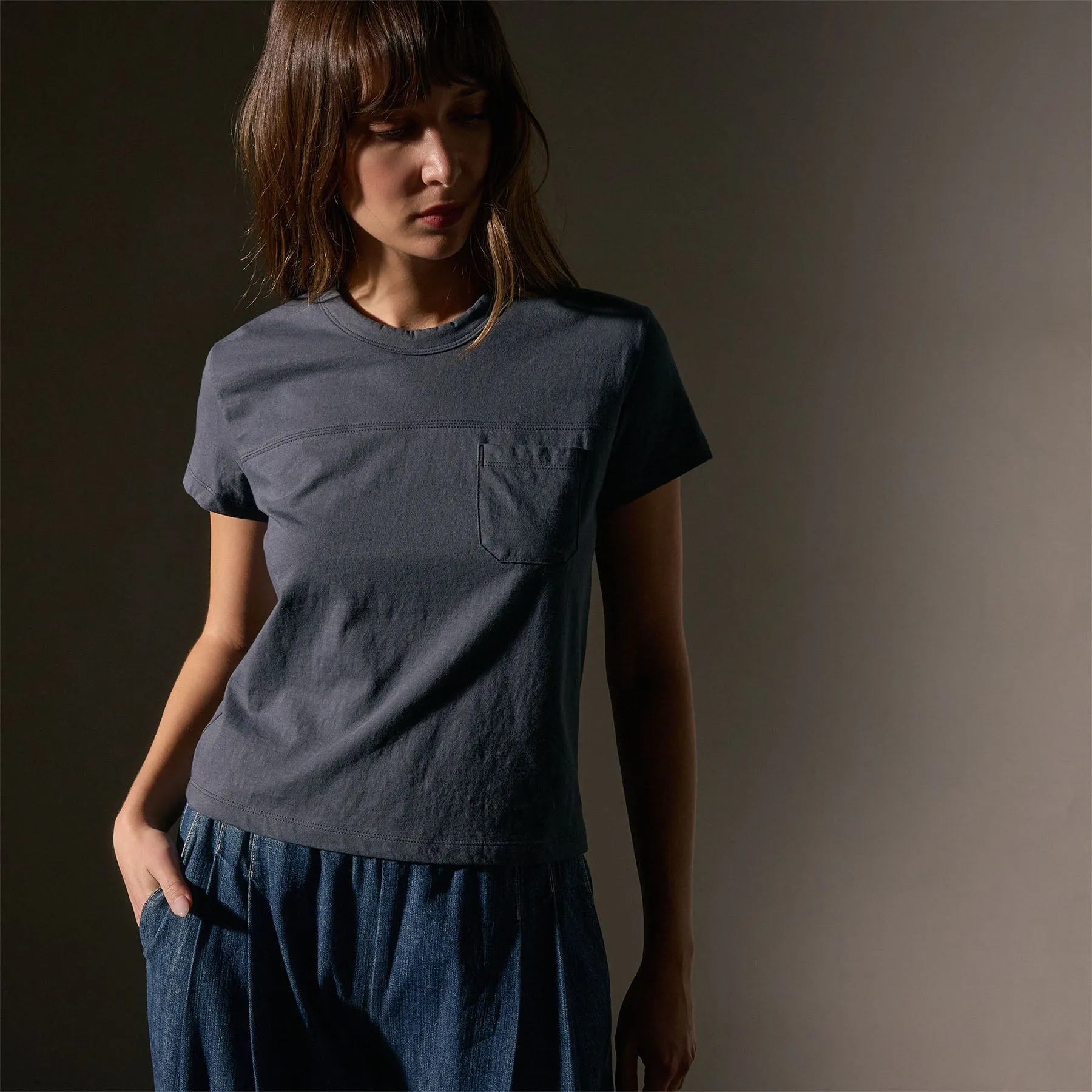 Cotton Linen Retro Pocket Tee - Asphalt sold by James Perse