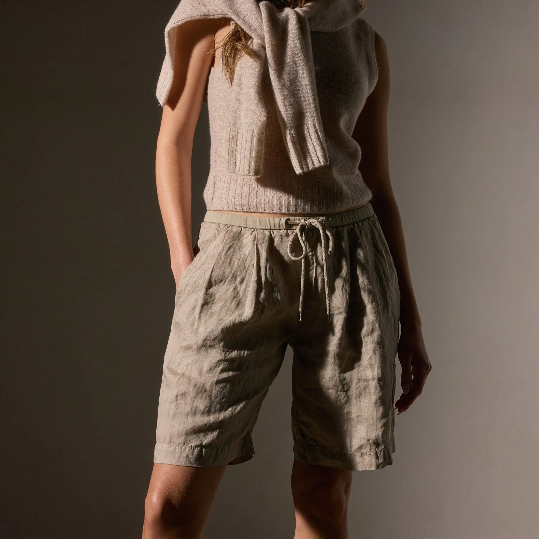 Pleated Linen Bermuda Short - Overcast Pigment sold by James Perse product image thumbnail 2