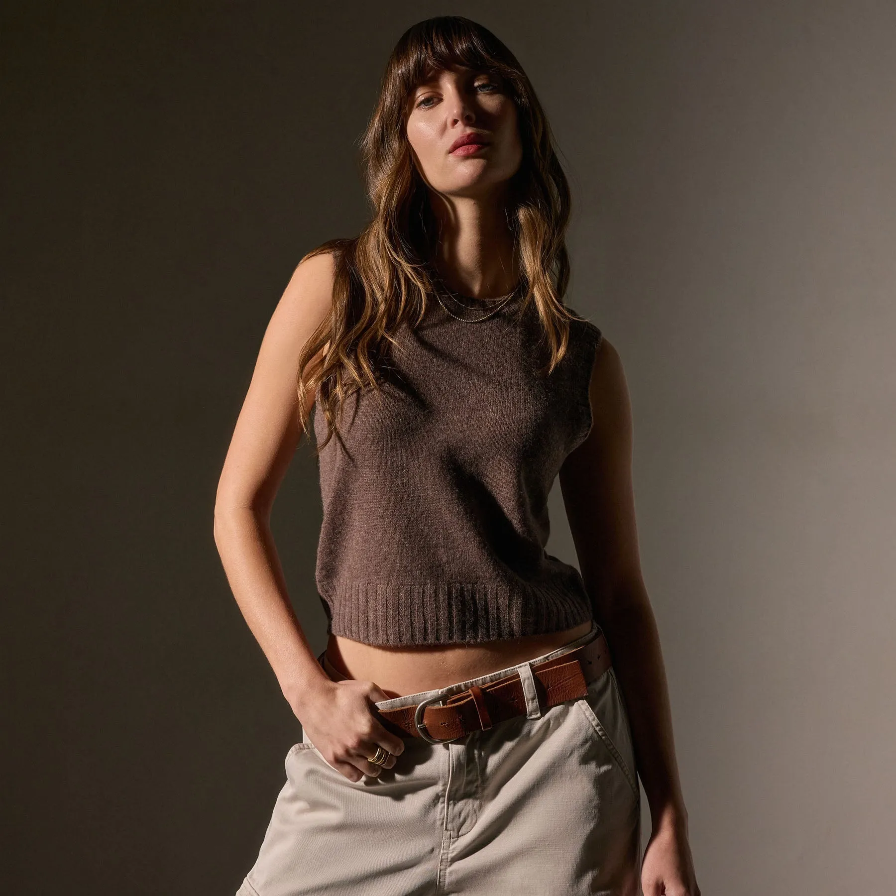 Soft Featherweight Cashmere Vest - Brown Stone sold by James Perse