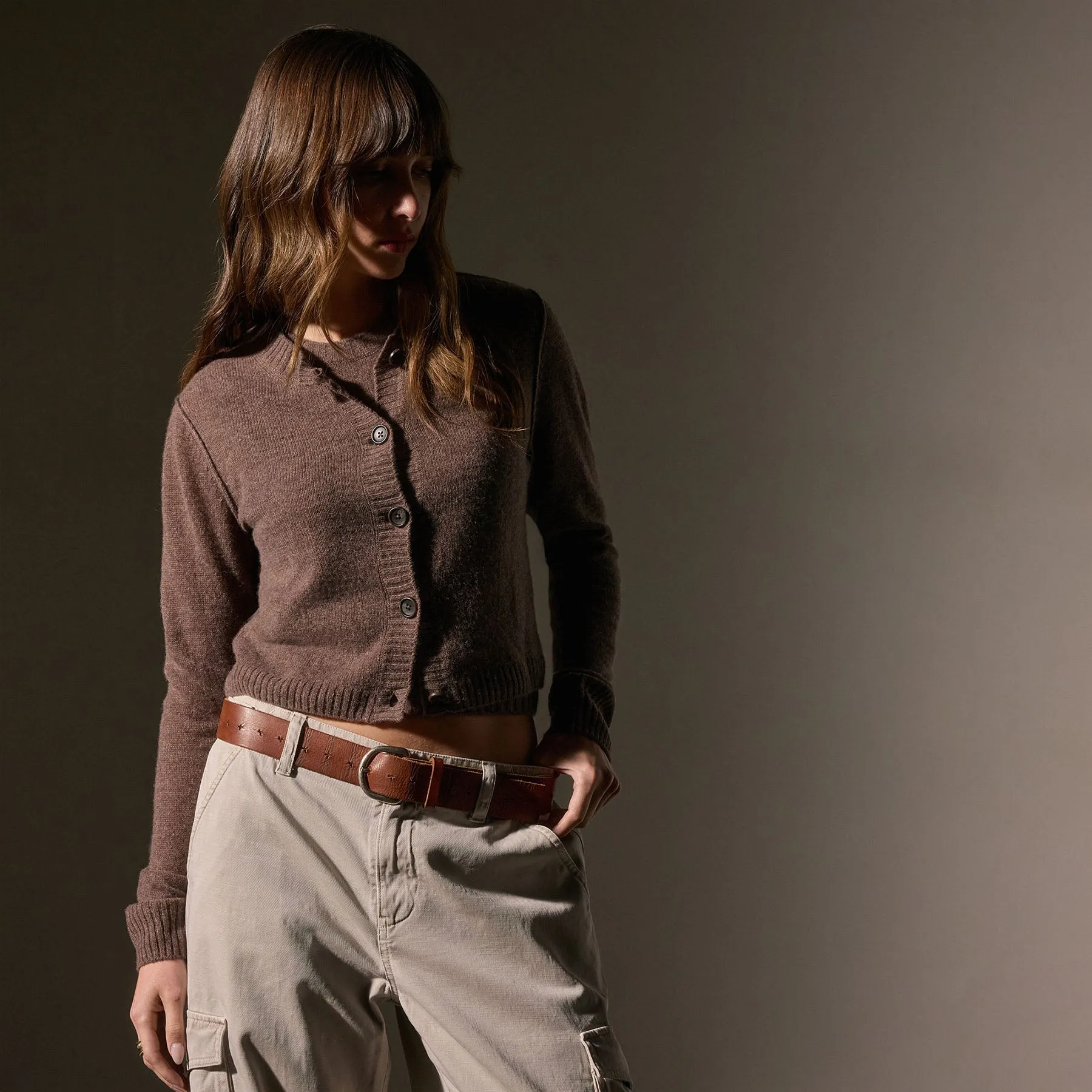 Soft Featherweight Cashmere Cardigan - Brown Stone sold by James Perse