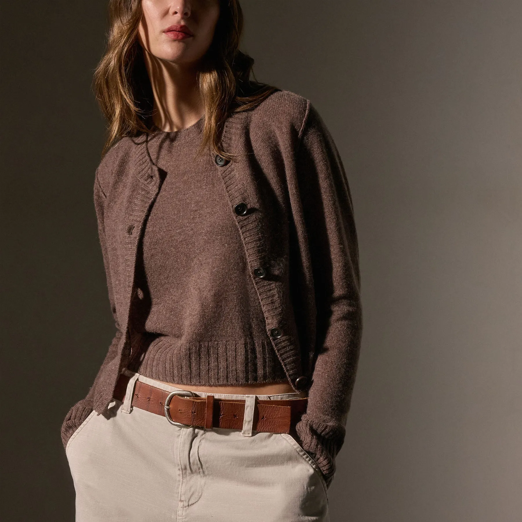 Soft Featherweight Cashmere Cardigan - Brown Stone sold by James Perse product image thumbnail 2