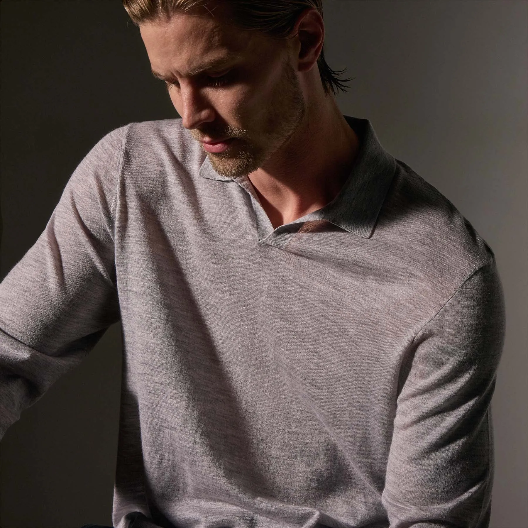 Ultrafine Cashmere Open Polo - Light Heather Grey sold by James Perse product image thumbnail 4