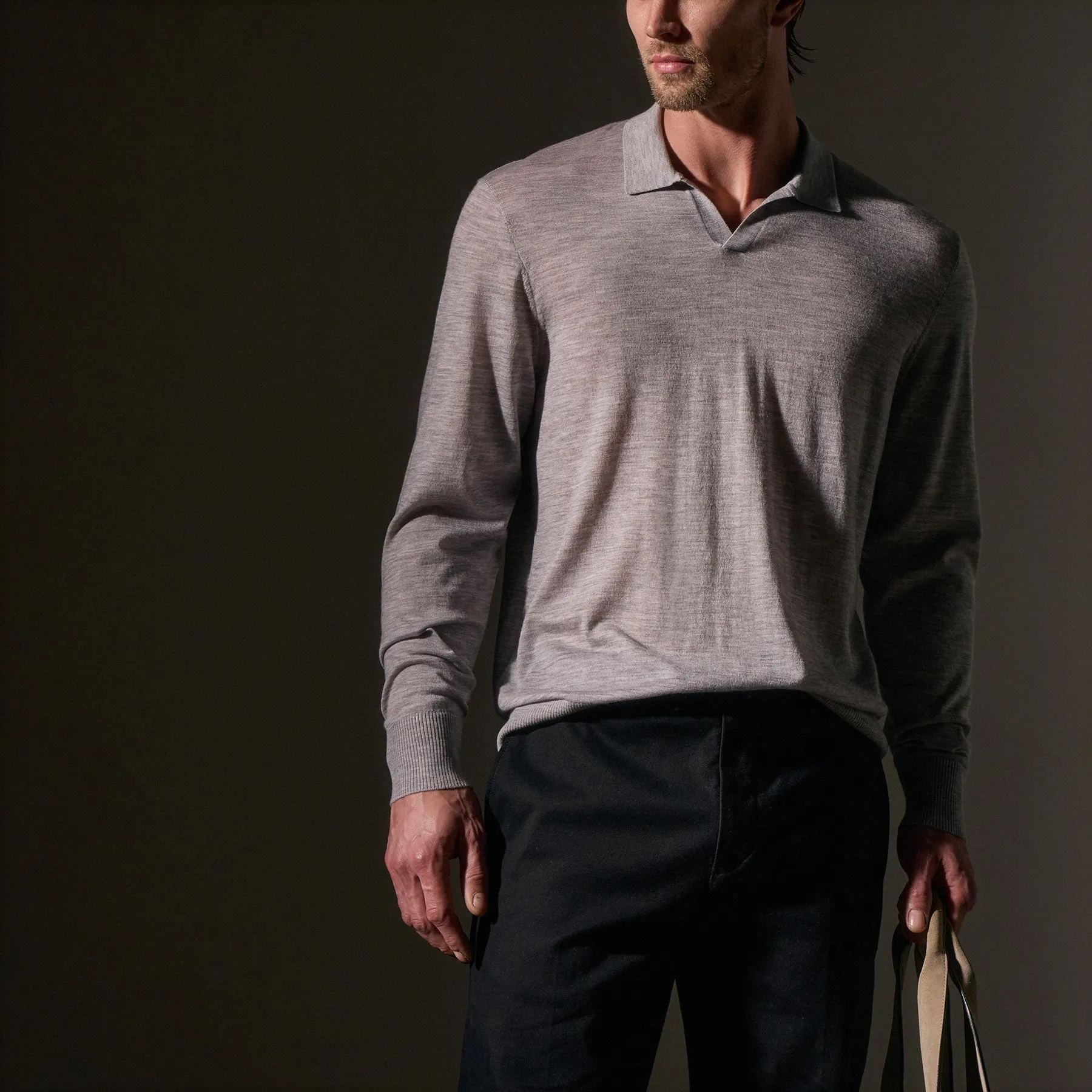 Ultrafine Cashmere Open Polo - Light Heather Grey sold by James Perse product image thumbnail 2
