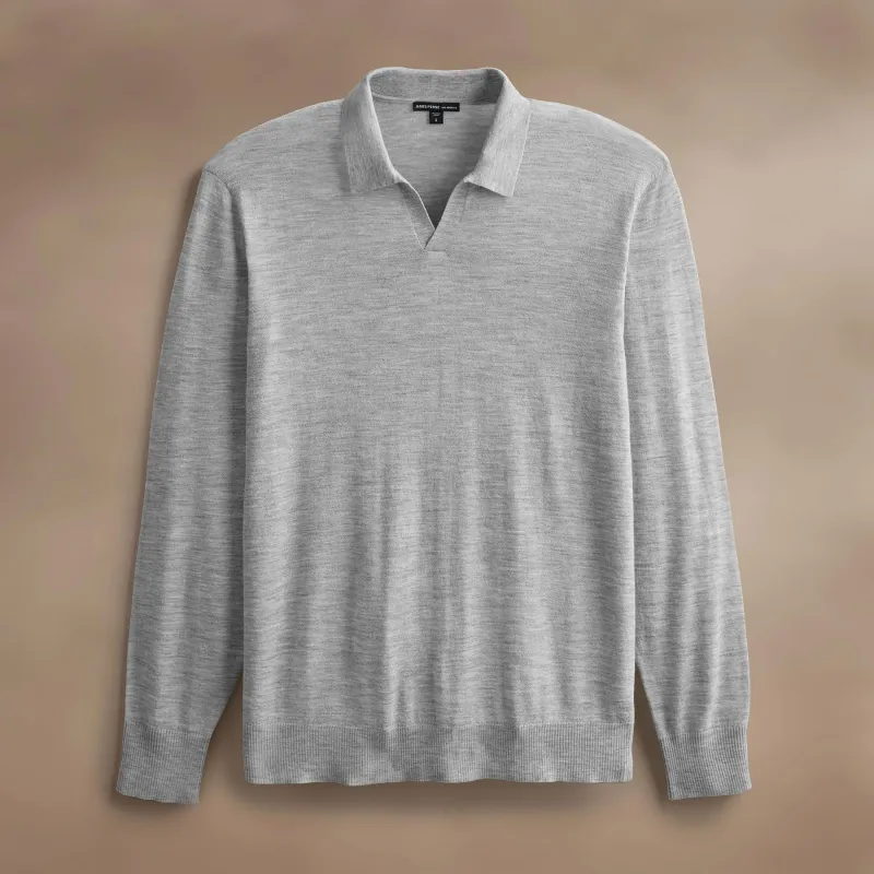 Ultrafine Cashmere Open Polo - Light Heather Grey sold by James Perse