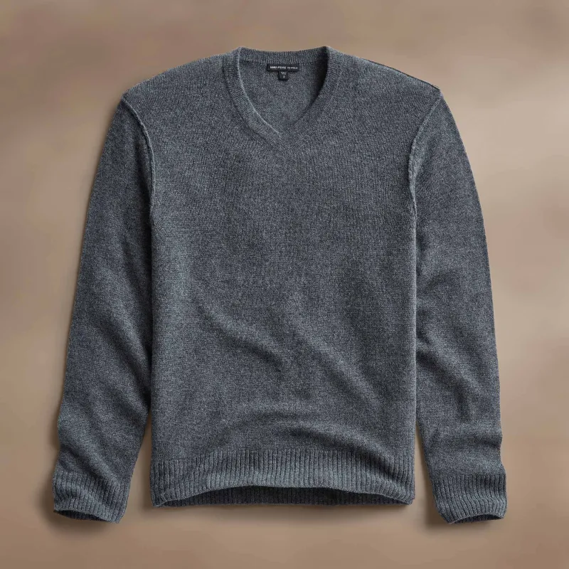 Soft Featherweight Cashmere V Neck - Flannel sold by James Perse